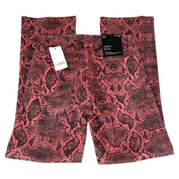 J Brand Houlihan Selena Mid-Rise Crop Boot Cut Coated Kalani Boa Jeans Salmon 24 - Picture 4 of 13